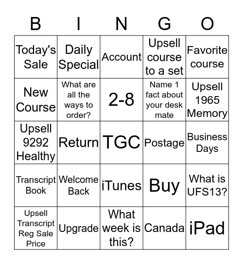 Words We Hear/Say in the TGC Call Center Bingo Card
