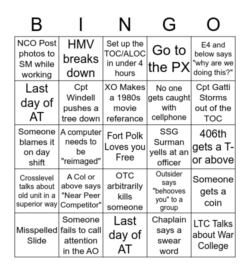 JRTC 2018 Bingo Card