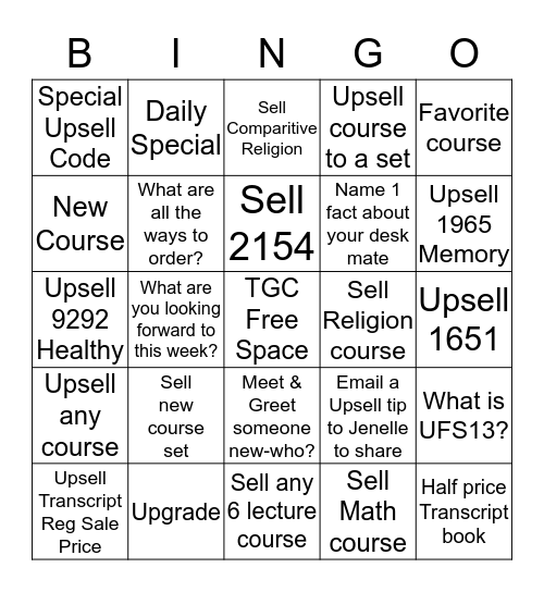 Upsell TGC Bingo(order #'s needed) Bingo Card