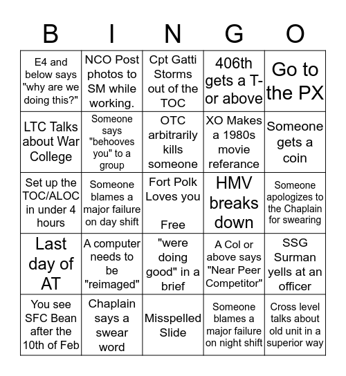 JRTC 2018 Bingo Card