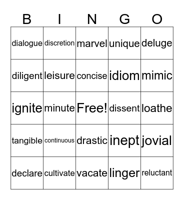 Untitled Bingo Card