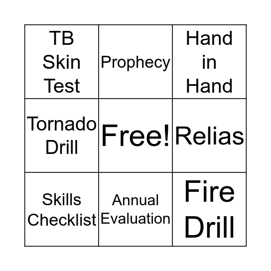 Annual Training Bingo Card