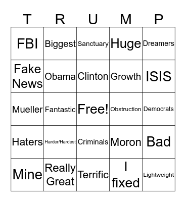 2018 State of the Union Bingo Card