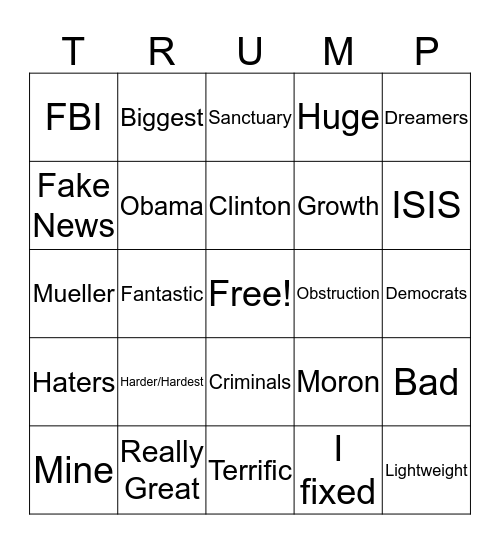 2018 State of the Union Bingo Card