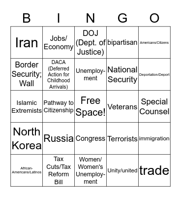 State of the Union Bingo Card