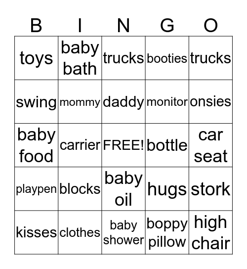 Baby Shower  Bingo Card