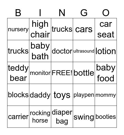 Baby Shower  Bingo Card