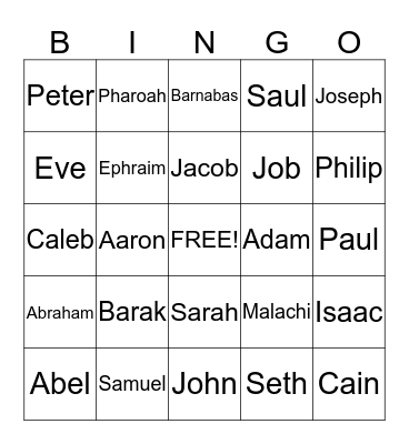 BIBLE CHARACTER  BINGO Card