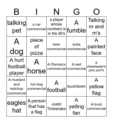 super bowl bingo  Bingo Card