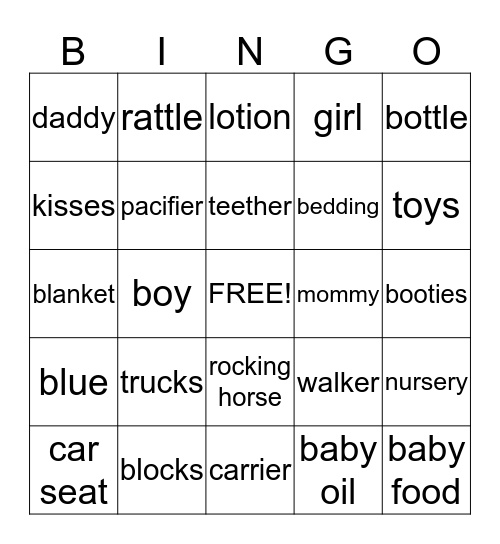 Baby Shower  Bingo Card