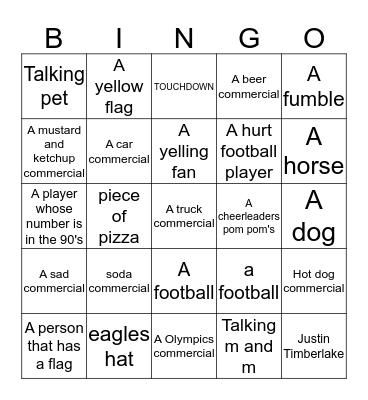 super bowl bingo  Bingo Card