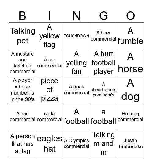 super bowl bingo  Bingo Card