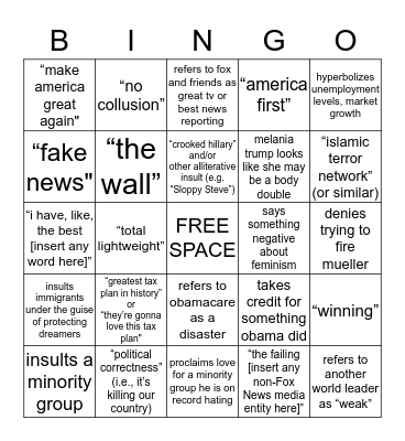 SOTU 2018 HATEWATCH BINGO Card