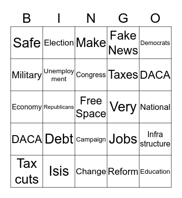 State of the Union Bingo 2018 Bingo Card