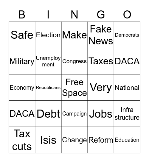 State of the Union Bingo 2018 Bingo Card