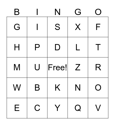 LETTERS Bingo Card