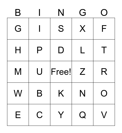 LETTERS Bingo Card