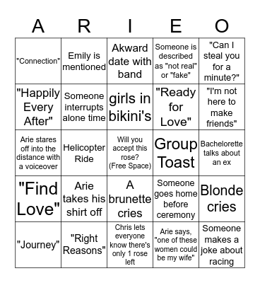 Bachelor Bingo Card