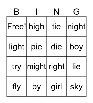 Long i sound Bingo Card