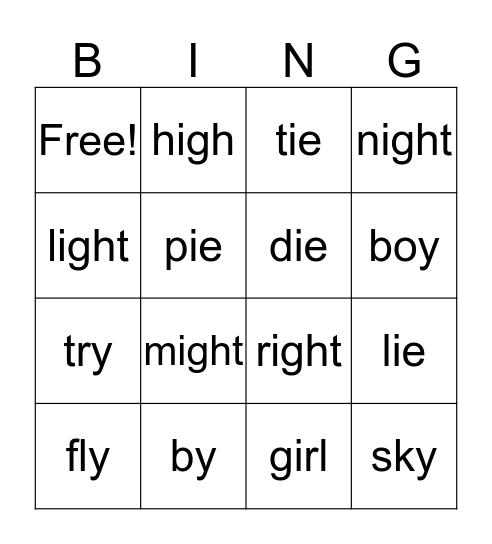 Long i sound Bingo Card
