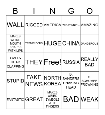 State of the Uniom Bingo Card