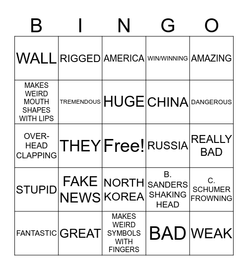 State of the Uniom Bingo Card