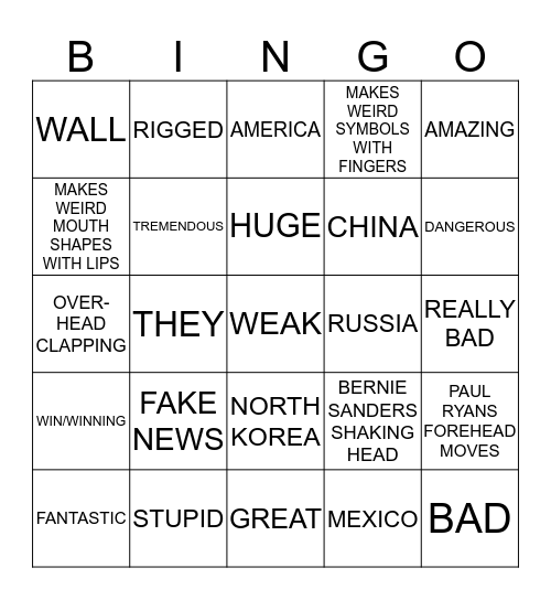 State of the Uniom Bingo Card