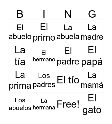 La Familia Bingo Card