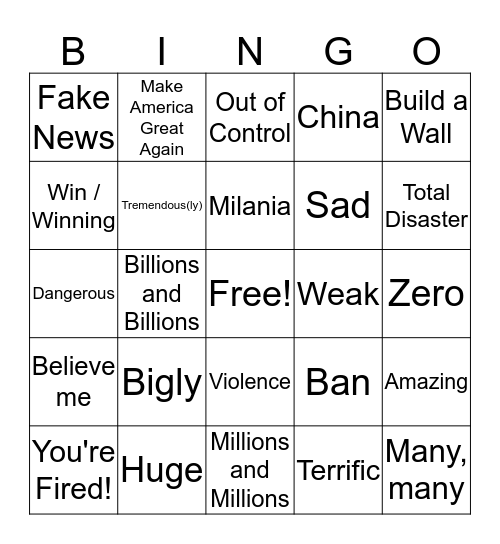 2018 State of the Union Address Bingo Card