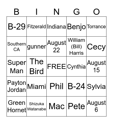 Unbroken Bingo Card