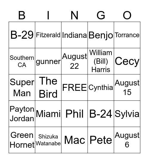 Unbroken Bingo Card