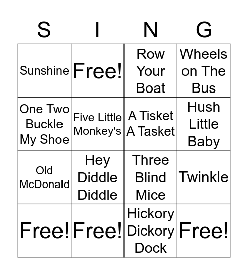 SINGO Bingo Card