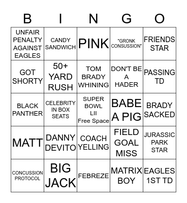 SUPER BOWL LII BINGO Card