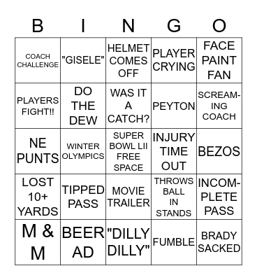 SUPER  BOWL LII Bingo Card