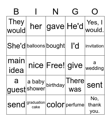 Free Time Bingo Card