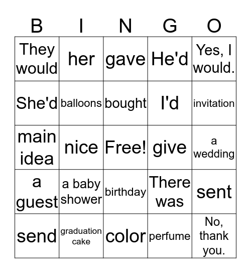 Free Time Bingo Card