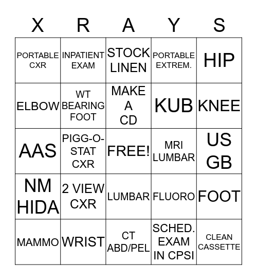 RAD TECH WEEK BINGO Card