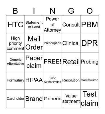Customer Care Bingo Card