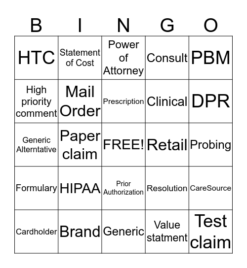 Customer Care Bingo Card