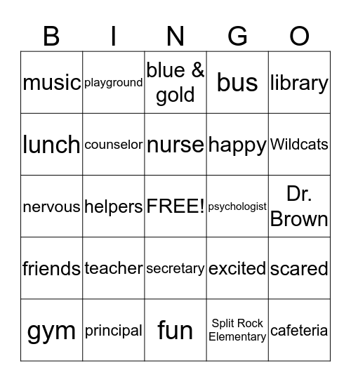 New Kids' Bingo Card