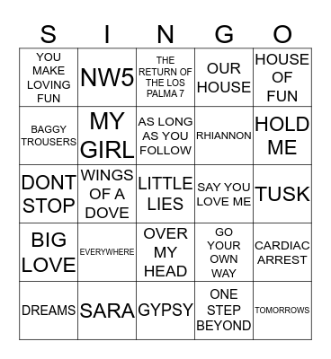 154 MADNESS VS FLEETWOOD MAC Bingo Card