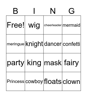 Carnival Bingo Card