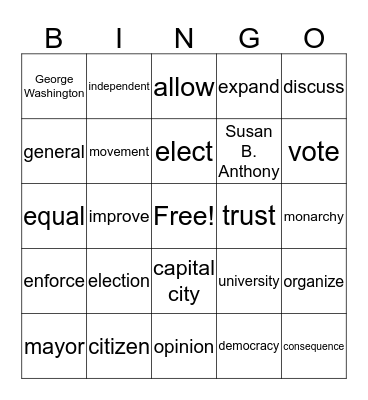 Level 8 History Bingo Card