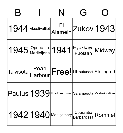 II maailmansota  Bingo Card