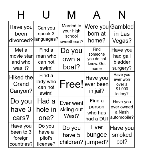 OHIO CLUB PRESENTS HUMAN BINGO Card