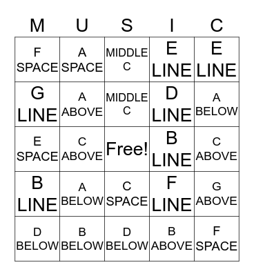 Music Note Bingo Card