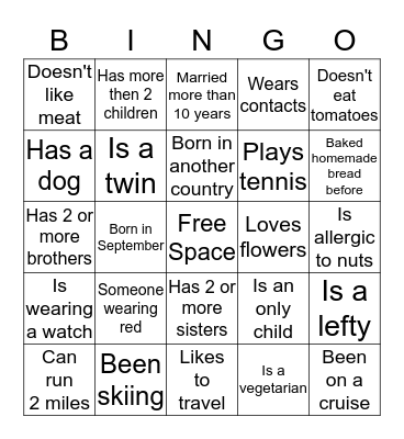 Getting to Know You Bingo Card