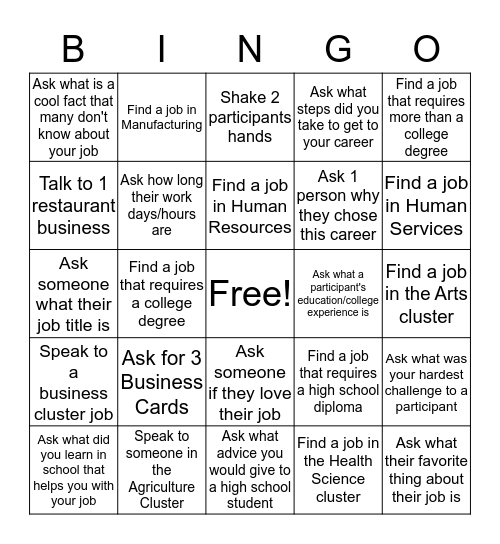 Career Fair BINGO Bingo Card