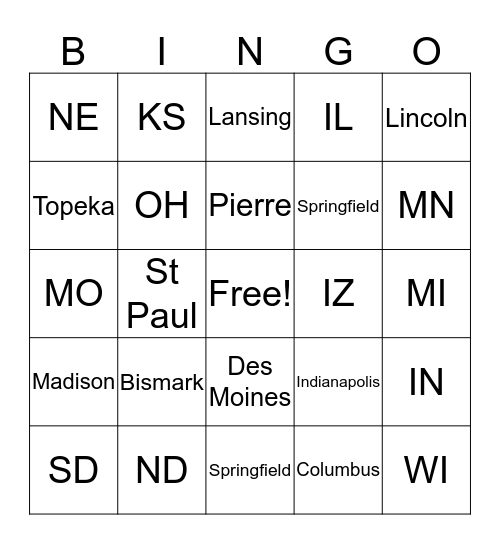 Midwest Capitals Bingo Card