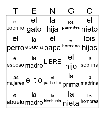 La Familia Bingo Card